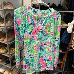 Lilly Pulitzer Sz S 100% silk blouse. Print with Sailboats